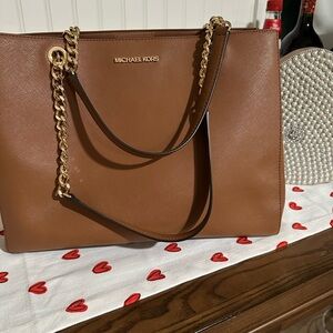 Michael Kors Tan Leather Tote with Gold Chain